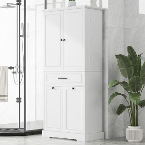 Modern Freestanding Bathroom & Laundry Storage Cabinet with Tilt-Out Hamper, Adjustable Shelf, Double Doors & Drawer, White/Black - ModernLuxe - 1 of 4