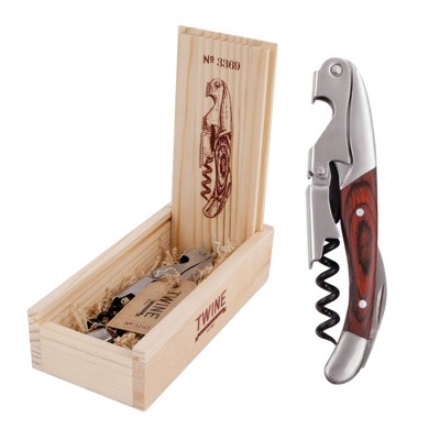 Twine Wood Handle Double HInged Corkscrew, Stainless Steel Wine Key with Foil Cutter