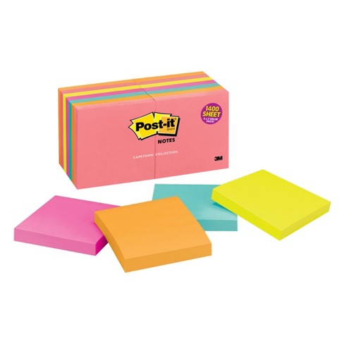 Post-it Original Notes, 3 X 3 Inches, Capetown Colors, Pad Of 100 Sheets,  Pack Of 14 : Target