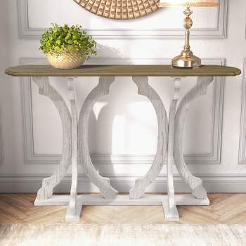 Galano Doynton 45.9 in. Spray Paint Oval Solid Wood Console Table in White and Oak, White, Oak