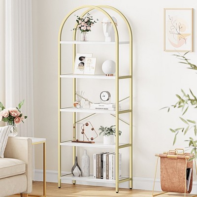 Whizmax Arched Bookshelf,5 Tier Metal Frame Bookcase, Modern Bookcases Tall Book Shelf,Open Display Shelves for Office, Study Room, Living Room