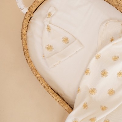 Organic Swaddle Blanket & Hat Set - Summer Sun