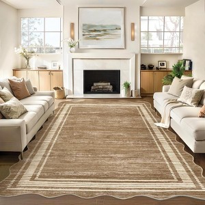 Scalloped Modern Abstract Area Rug Washable Rug for Living Room, Non-Slip Soft Carpet for Bedroom - 1 of 4