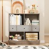 Acekool 7-Cubby Large Kids Toy Storage Organizer, 3-Tier Bookcase Cabinet with 3 Drawers and Tilted Bins for Playroom, Bedroom, Living Room, Gray - 3 of 4