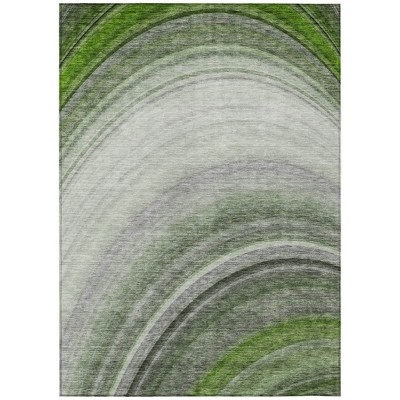 Green And Artichoke Green Abstract Washable Indoor Outdoor Area Rug
