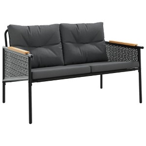 vidaXL Patio Bench with Cushions Outdoor Garden Furniture Black Steel - 1 of 4