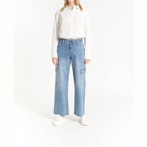 Women's High Rise Raw Hem Cargo Pants - Oat New York - 1 of 3