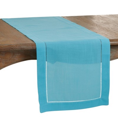 120" x 20" Polyester Hemstitch Border Table Runner Blue - Saro Lifestyle