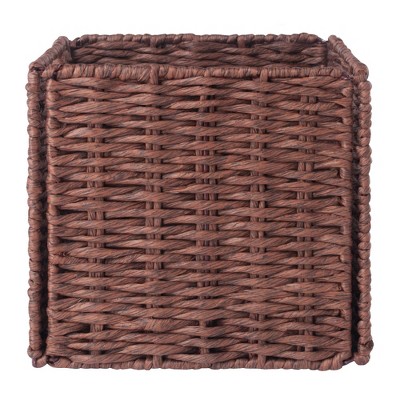 Walnut Wood Storage Bench with Woven Baskets