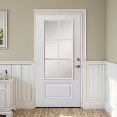 SpassWay 36"W*80"H 6-Lite Exterior Frosted Glass Prehung Front Entry Door Primed Interior Fiberglass Entrance Door