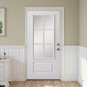 SpassWay 36"W*80"H 6-Lite Exterior Frosted Glass Prehung Front Entry Door Primed Interior Fiberglass Entrance Door - 1 of 4