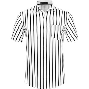 Lars Amadeus Men's Summer Striped Shirts Short Sleeves Button Down Beach Color Block Shirt - 1 of 4