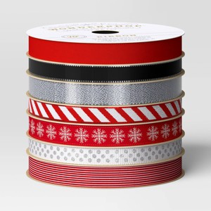7ct 70' Christmas Fabric Ribbon Red/Black/Silver/White - Wondershop™ - 1 of 3