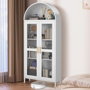 73In Tall Metal Arched Cabinet,Freestanding Cabinet with Glass Door, 2 Adjustable Shelves,Modern Farmhouse Display Bookshelf, for Living/Dinning Room - 1 of 4