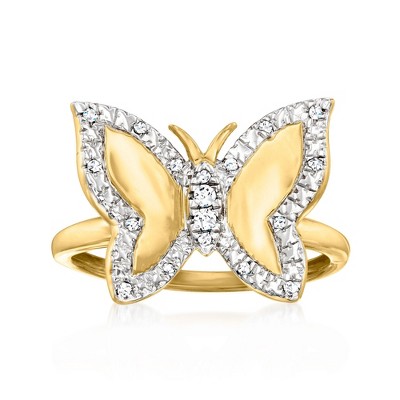 Ross-Simons 0.11 ct. t.w. Diamond Butterfly Ring in 18kt Gold Over Sterling