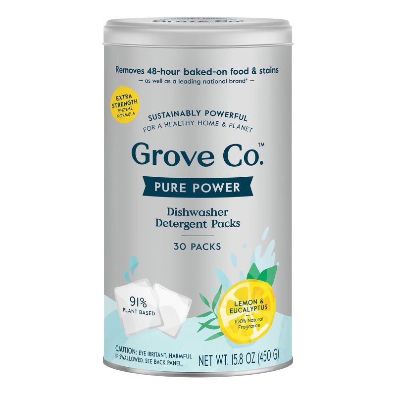 Grove Co. Lemon Eucalyptus Pure Power Dishwasher Detergent Packs - 15.8oz/30ct, 1 of 8
