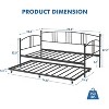 Twin Daybed with Pullout Trundle, Metal Twin Size Daybed Frame with 6 Casters, Steel Slat Support Guest Sofa Bed for Living Room, Bedroom - 2 of 4
