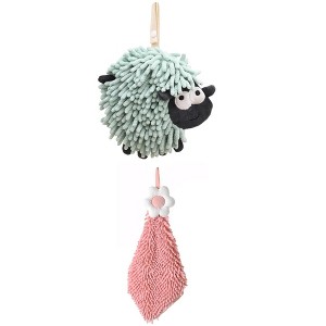 REGALWOVEN Flower and Sheep Shape Absorbent Fast Drying Chenille Hand Towels with Hanging Loop 6" x 15"/7" x 7" 2 Packs - 1 of 4