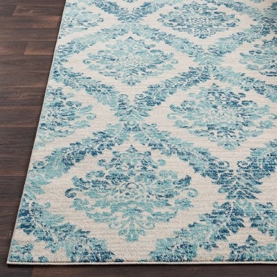 Gray and Teal Tufted Trellis Synthetic Area Rug 3'11" x 5'7"