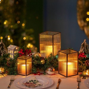 MOEPISY Square Black Candle Holders Set of 3 Metal Ribbed Pillar Candle Holder - 1 of 4