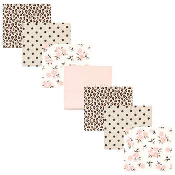Hudson Baby Infant Girl Cotton Rich Flannel Receiving Blankets Bundle, Neutral Pink Floral, One Size