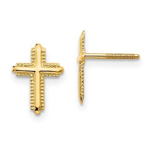 Black Bow Jewelry Children's 14k Yellow Gold 10mm Textured Cross Screw Back Earrings - 1 of 4