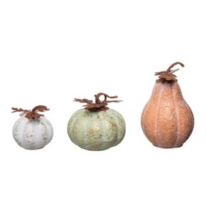 Transpac Metal 13.25 in. Multicolor Autumn Vibrant Brushed Pumpkin Set of 3 - 1 of 2