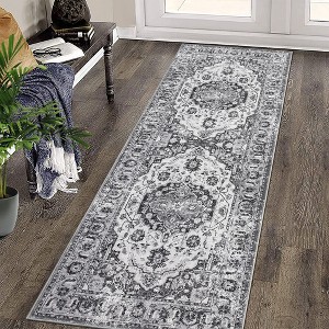 Vintage Distressed Boho Rug Living Room Rug Washable Rug Oriental Floral Medallion Carpet - 1 of 4