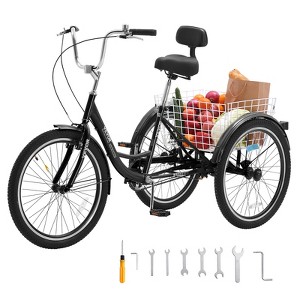 VEVOR Adult Tricycles Bike, 20 Inch Three-Wheeled Bicycles, 3 Wheel Bikes Trikes, Carbon Steel Cruiser Bike with Basket & Adjustable Seat - 1 of 4