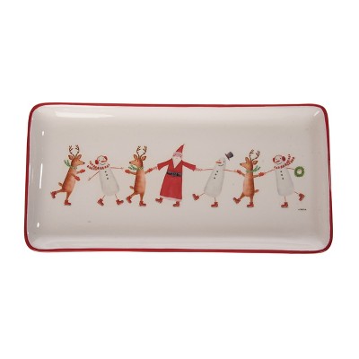 Transpac Dolomite Jolly Skaters Multicolor Ceramic Serving Platter for Christmas Tabletop Decor and Gift Giving