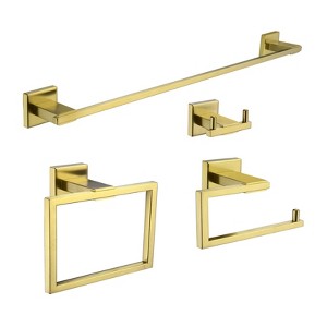 Cobbe Brushed Gold Bathroom Accessories 4-Piece Bathroom Hardware Set with Towel Rack, Towel Hook, Toilet Paper Holder and Towel Ring - 1 of 4