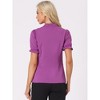 INSPIRE CHIC Women's Bow Tie Neck Solid Color Elastic Cuffs Elegant Office Short Sleeve Blouse - 4 of 4
