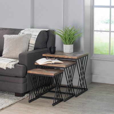 Kane Creek Wood and Metal 3 Piece Nesting Table Set Black/Brown - Hillsdale Furniture
