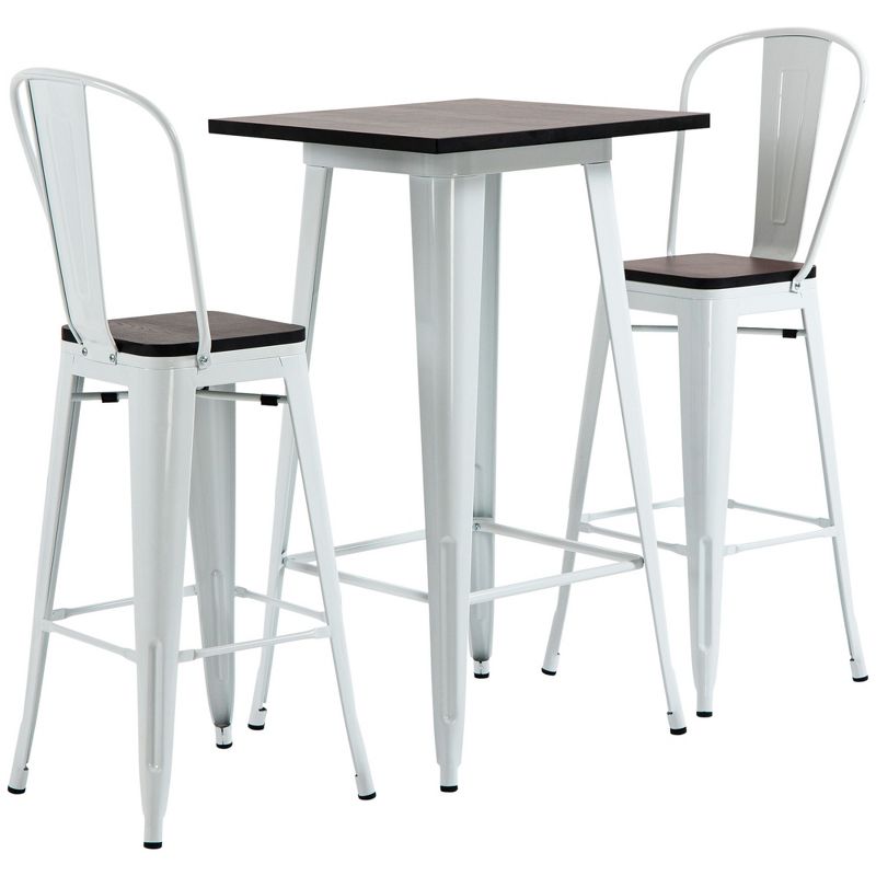 HOMCOM 3 Piece Industrial Dining Table Set, Counter Height Bar Table & Chairs Set with Footrests for Bistro, Pub, 1 of 9