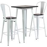HOMCOM 3 Piece Industrial Dining Table Set, Counter Height Bar Table & Chairs Set with Footrests for Bistro, Pub