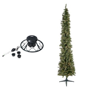 Home Heritage 1-1.75" Christmas Tree Base Rotating Metal Stand with Stanley 9' Skinny Pencil 350 Pre-Lit White Lights Artificial Christmas Tree - 1 of 4