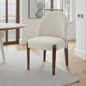 Royal Hampton Set of 2 Side Dining Chair, Brown Rubberwood, Soft White Fabric - 1 of 4