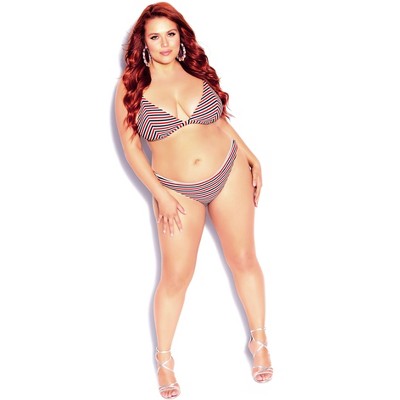 CCX | Women's Plus Size Daisy Print Bikini Top - red stripe - 16W