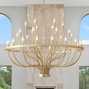 BAOURE Large Black Wagon Wheel Chandeliers 39 Inch, 24 Light Modern Farmhouse Chandelier, Rustic Round Candle chandelier for Dining Room Living Room - 1 of 4