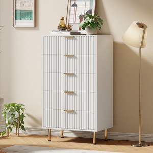Modern Wooden 48" Tall Fluted 5 Drawer Dresser with Deep Drawers and Wide Top for Bedroom,  Living Room, Hallway, Kids Room - 1 of 4