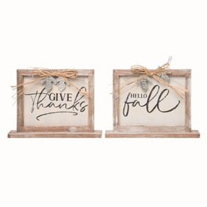 Transpac Wood Fall Tabletop Decor Set of 2 Freestanding Autumn Harvest Signs Multicolored Indoor Decoration Gift - 1 of 1