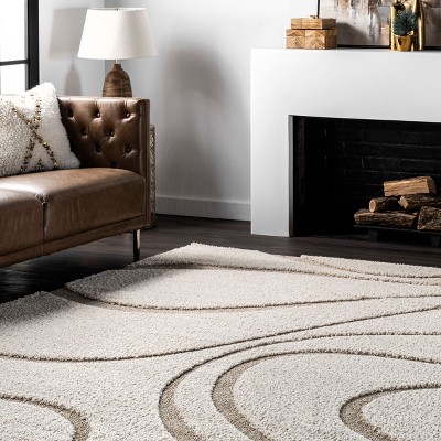 Carolyn Off-White Abstract Shag 5' x 8' Area Rug