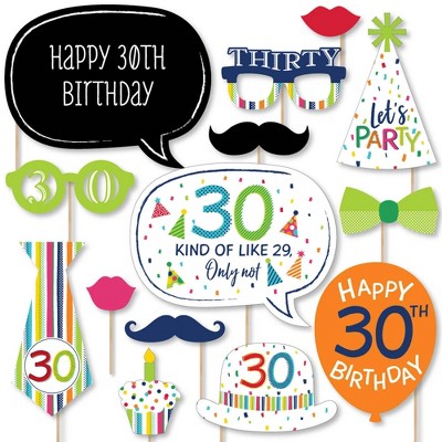 Big Dot of Happiness 30th Birthday - Cheerful Happy Birthday - Colorful Thirtieth Birthday Party Photo Booth Props Kit - 20 Count