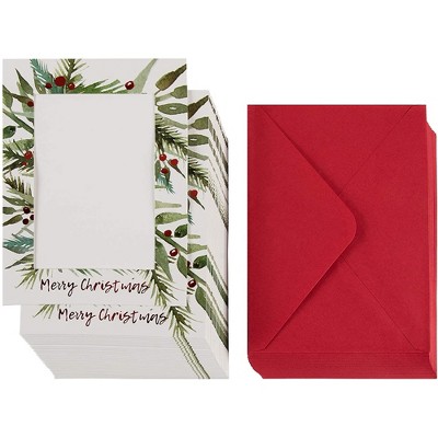 Sustainable Greetings 36 Pack Christmas Photo Greeting Card, Bulk Red Foil Photo Holder Sleeve with Envelopes, Holds 5x7 inch Inserts