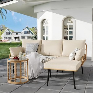 Coucheta 3-Piece Patio Furniture Set, All Weather Rattan Sofa with Tempered Glass Coffee Table and Thick Cushions, Sectional L-Shaped Patio Furniture - 1 of 4
