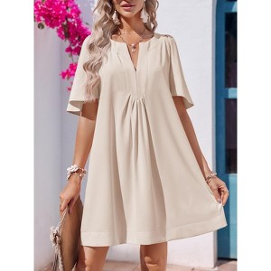 Imily Bela Womens Flutter Short Sleeve Mini Dress Casual V Neck Loose Flowy Summer Dresses Beige L