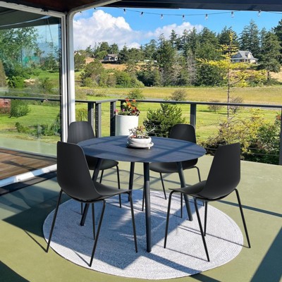 COLAMY Outdoor Dining Chairs, Patio Chairs, Plastic chair with Metal Legs for Garden-Set of 4-Black
