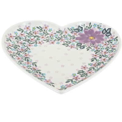 Blue Rose Polish Pottery Lilac Garden Large Heart Plate