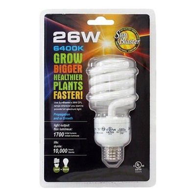 SunBlaster SL0900156 Fluorescent CFL 6400K Self-Ballasted Light Bulb for Indoor Grow Lights and Hydroponic Systems, 26 Watts