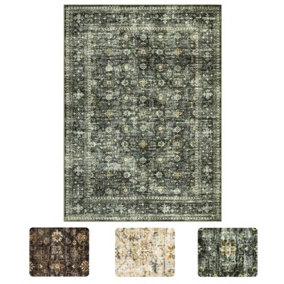 Elegant Washable Floral Rug – Non-Slip Low Pile Carpet for Living Room, Bedroom, Entryway & Kitchen